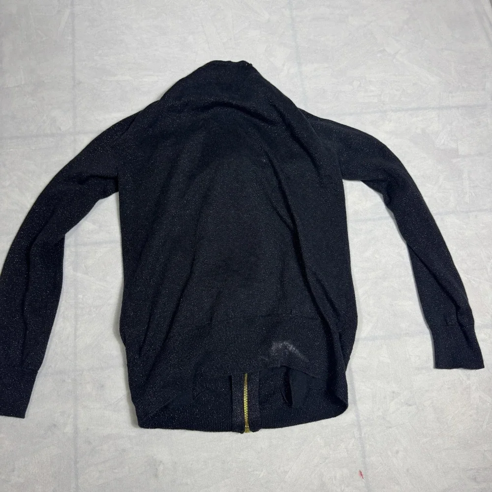 Michael Kors Womens Sweater Black Shimmer‎ Knit Full-Zip Cardigan Long Sleeve S